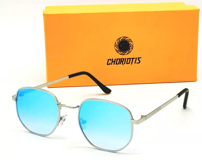 Silver Aqua Blue Mercury Round Stylish Sunglasses For Men & Women~NON-3548