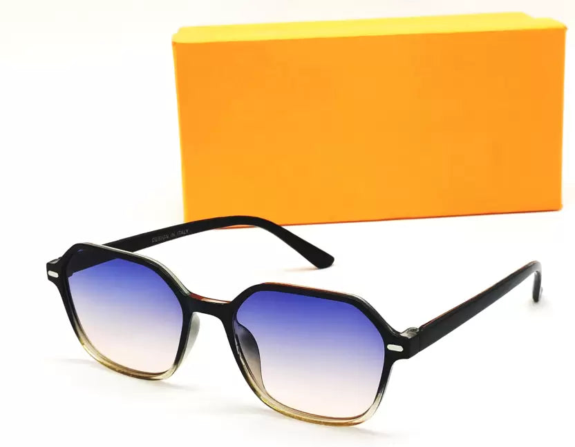 Black Blue Orange Gradient Square Stylish Sunglasses For Men & Women~NON-8780