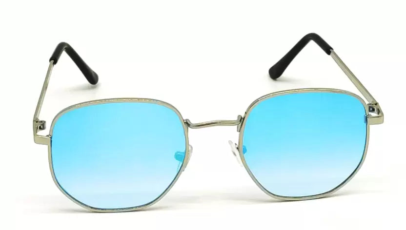 Silver Aqua Blue Mercury Round Stylish Sunglasses For Men & Women~NON-3548