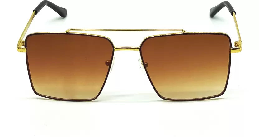 Gold Brown Gradient Square Sunglasses For Men & Women~NON-7761