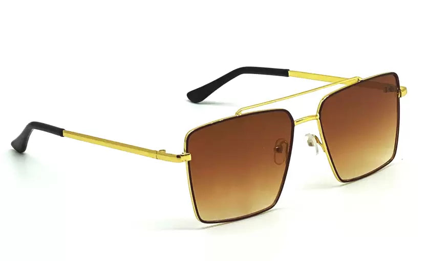 Gold Brown Gradient Square Sunglasses For Men & Women~NON-7761