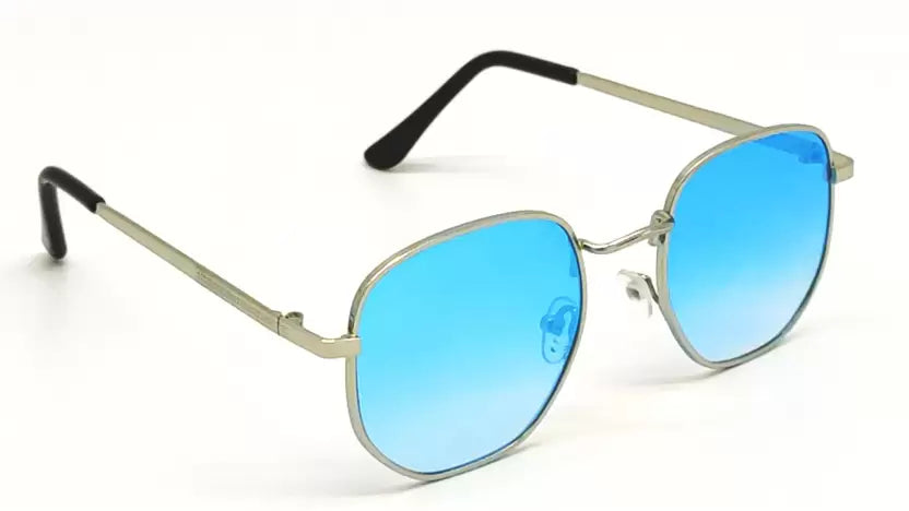 Silver Aqua Blue Mercury Round Stylish Sunglasses For Men & Women~NON-3548