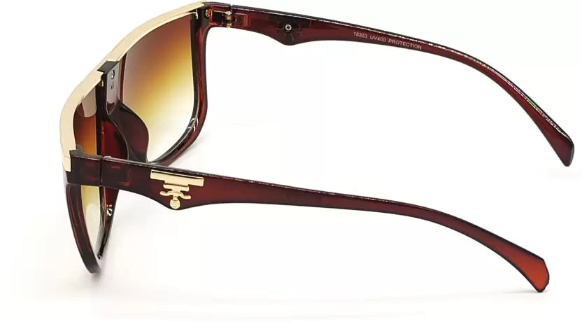 Gold Brown Gradient Square Stylish Sunglasses For Men & Women~NON-16353