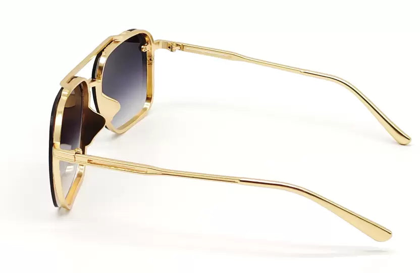 Gold Black Gradient Retro Square Sunglasses For Men & Women~NON-7005