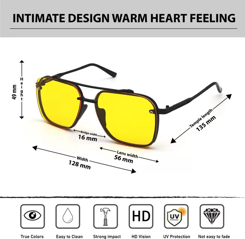 Black Yellow Candy Retro Square Sunglasses For Men & Women~NON-7005