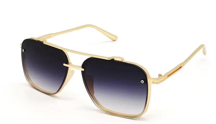 Gold Black Gradient Retro Square Sunglasses For Men & Women~NON-7005