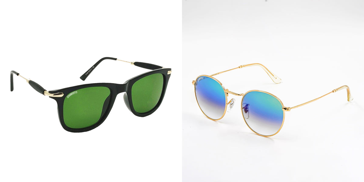 Combo Of Green Blue Gradient & Gold Sunglasses For Men & Women (Pack Of 2 Pieces) ~ Combo