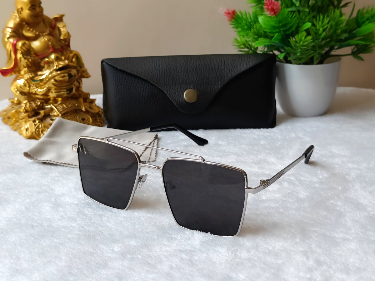 Silver Black Square Sunglasses For Men & Women~NON-7761