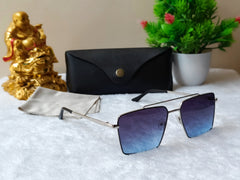 Black Silver Blue Gradient Square Sunglasses For Men & Women~NON-7761