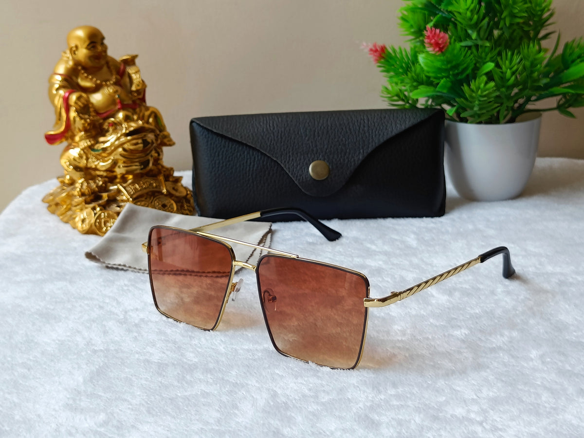 Gold Brown Gradient Square Sunglasses For Men & Women~NON-7761