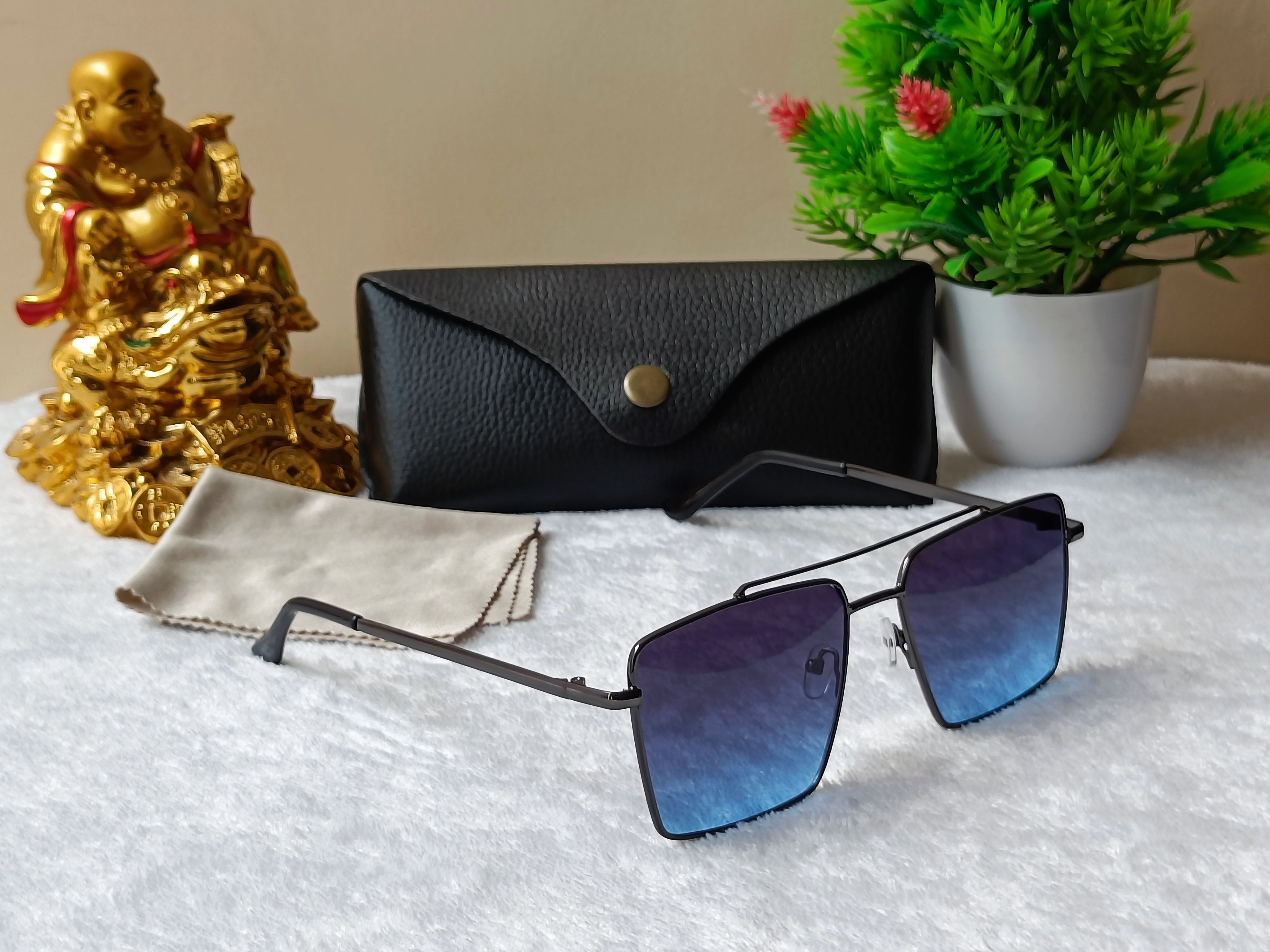 Black Blue Gradient Square Sunglasses For Men & Women~NON-7761