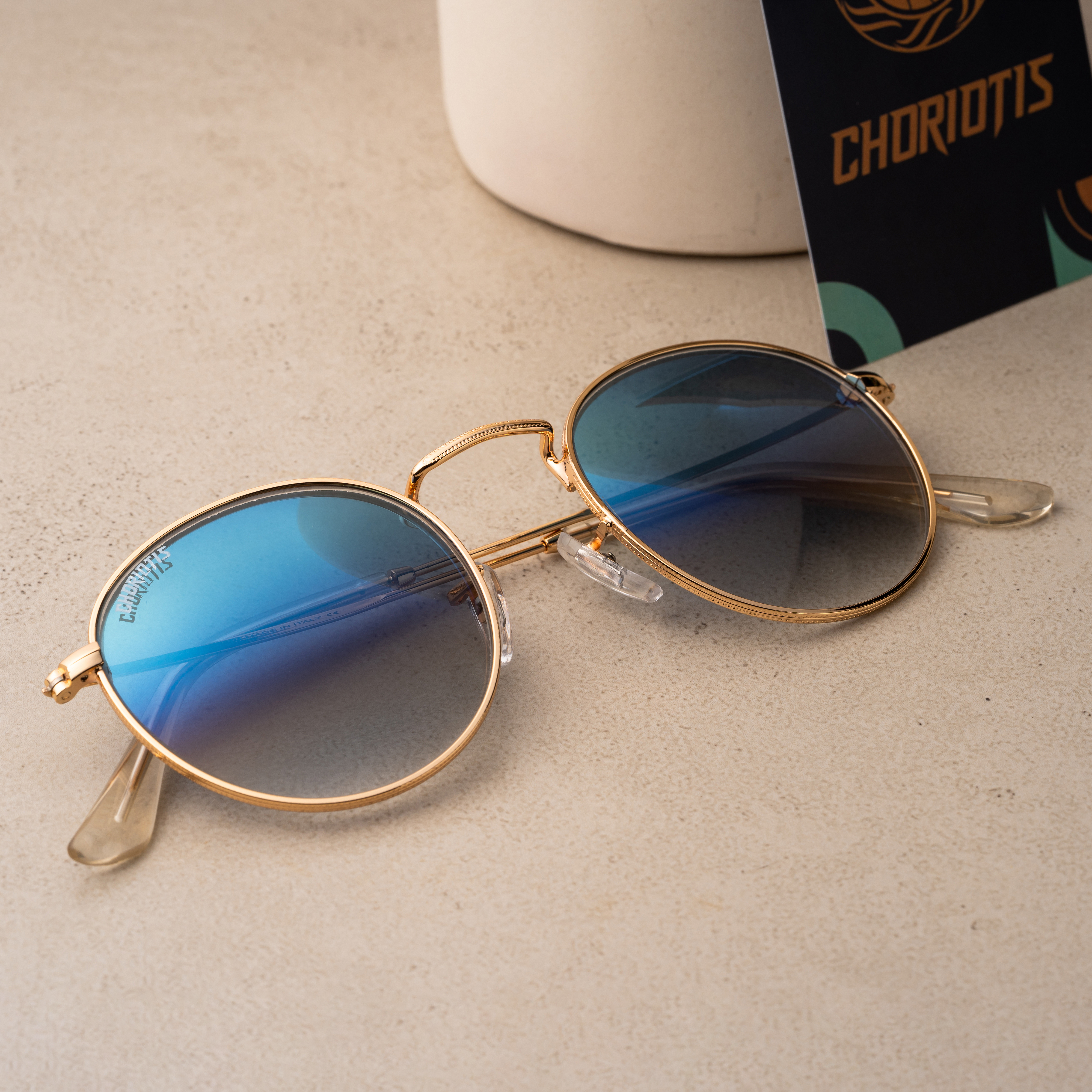 Velaryon Round Blue-Gold Sunglasses For Men & Women~CT-3447