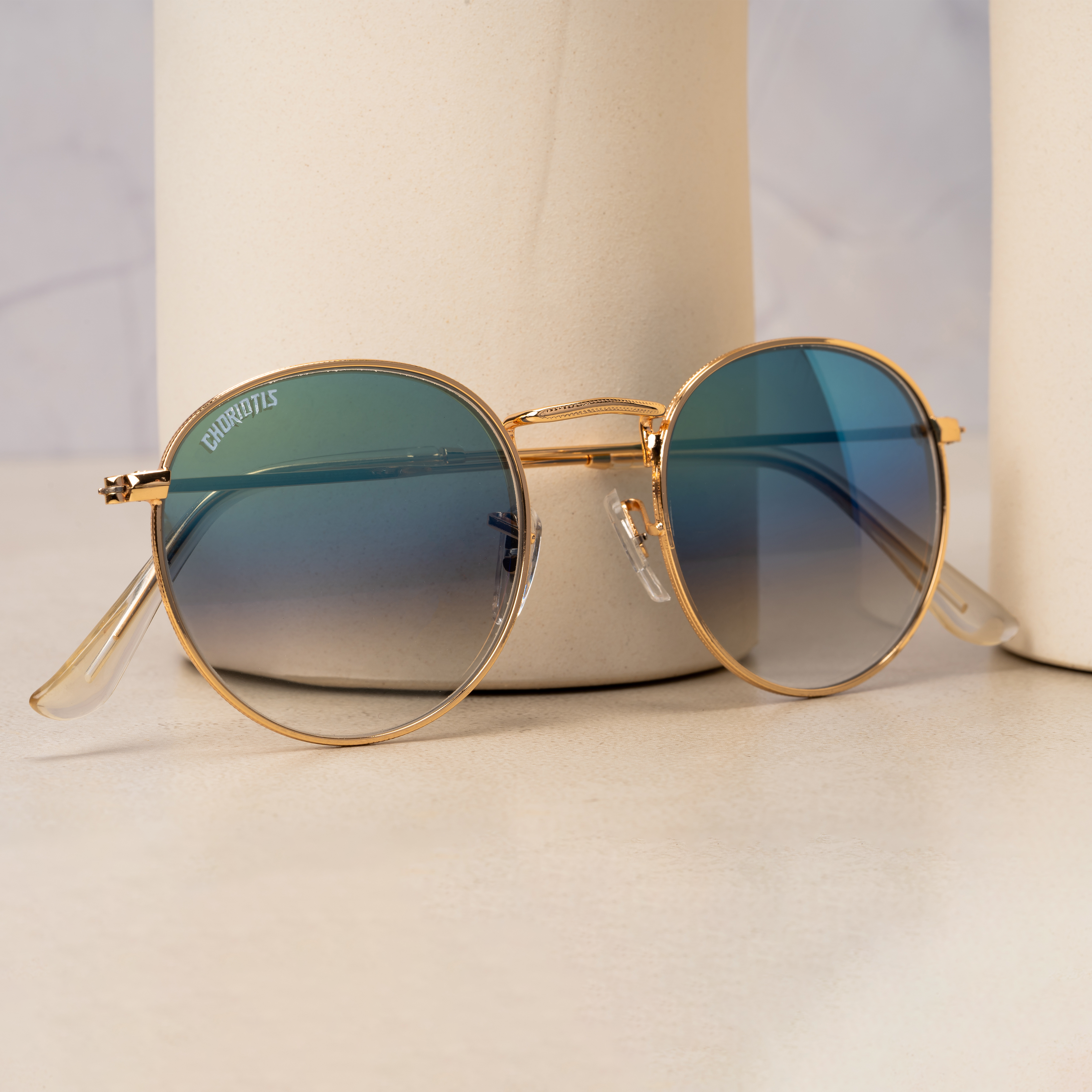 Velaryon Round Blue-Gold Sunglasses For Men & Women~CT-3447