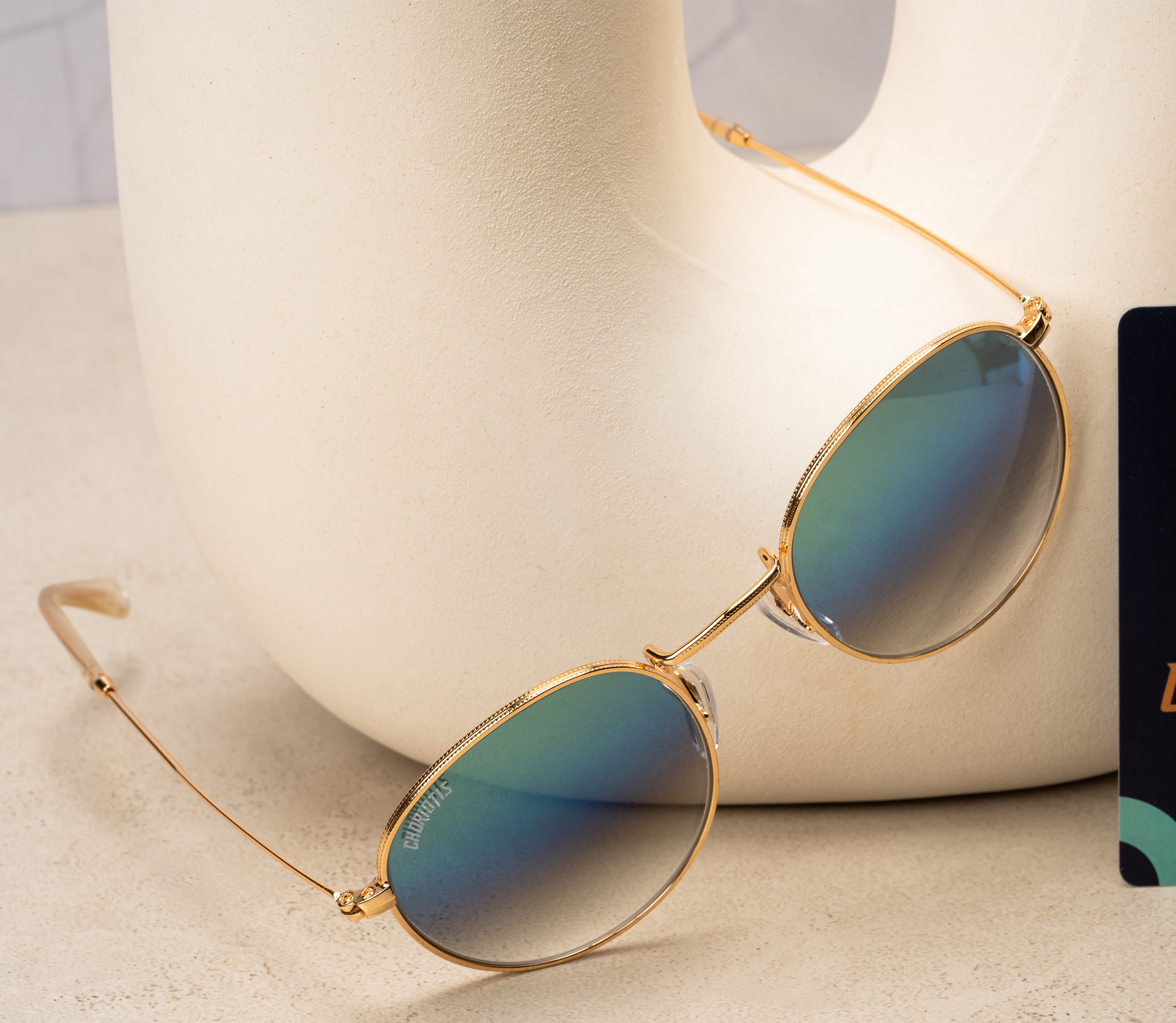 Velaryon Round Blue-Gold Sunglasses For Men & Women~CT-3447