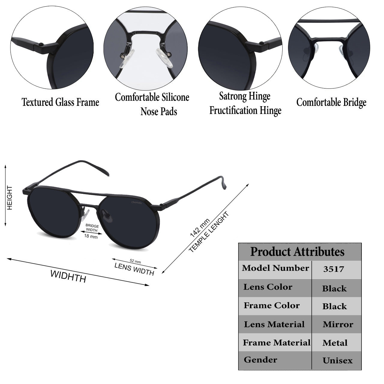 Magnite Round Black-Black Sunglasses For Men & Women~CT-1030