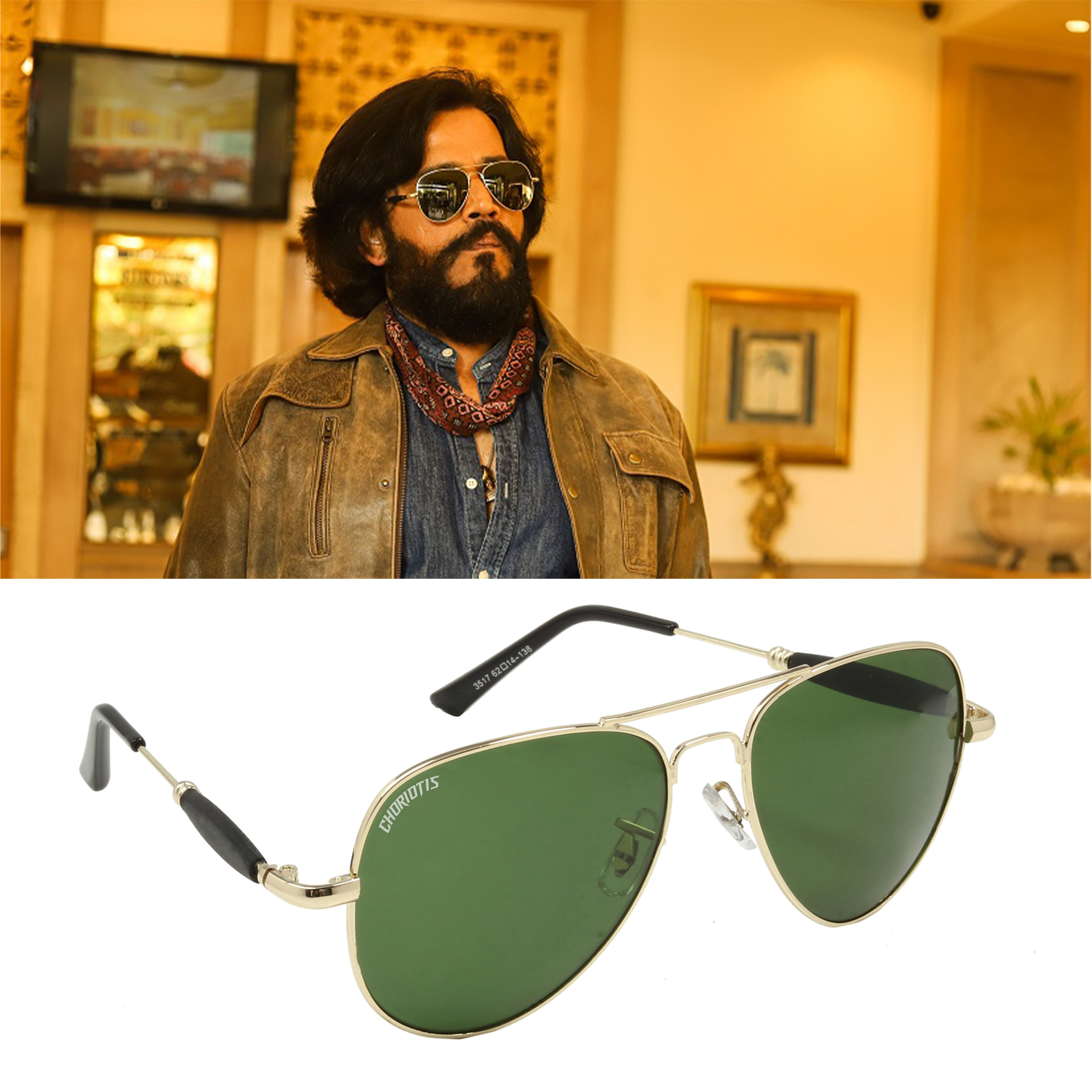 Airospace Aviator Green-Gold Sunglasses For Men & Women~CT-3517