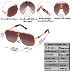 Ghostman Square Brown-Gold Sunglasses For Men & Women~CT-0039