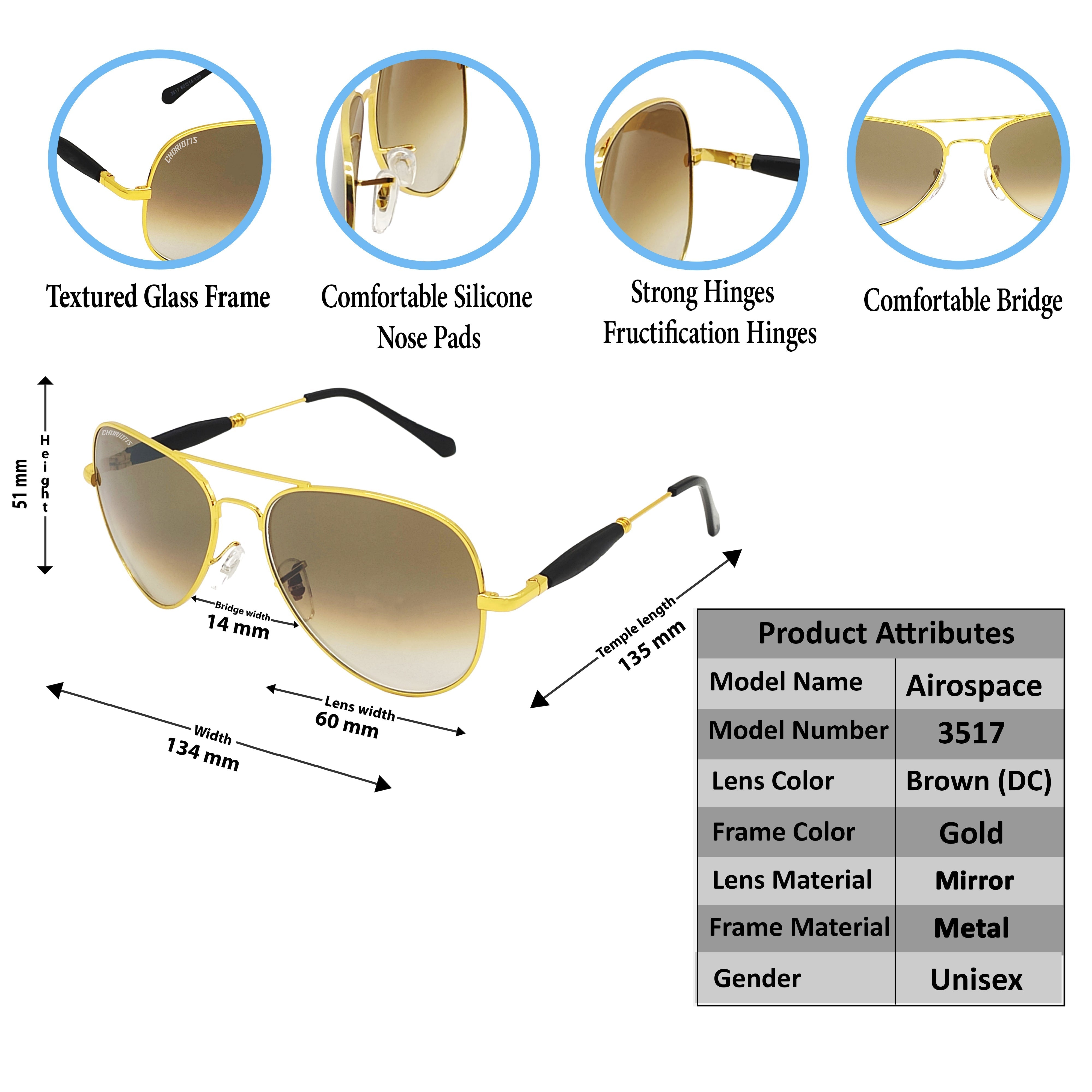 Airospace Aviator Brown D.C-Gold Sunglasses For Men & Women~CT-3517