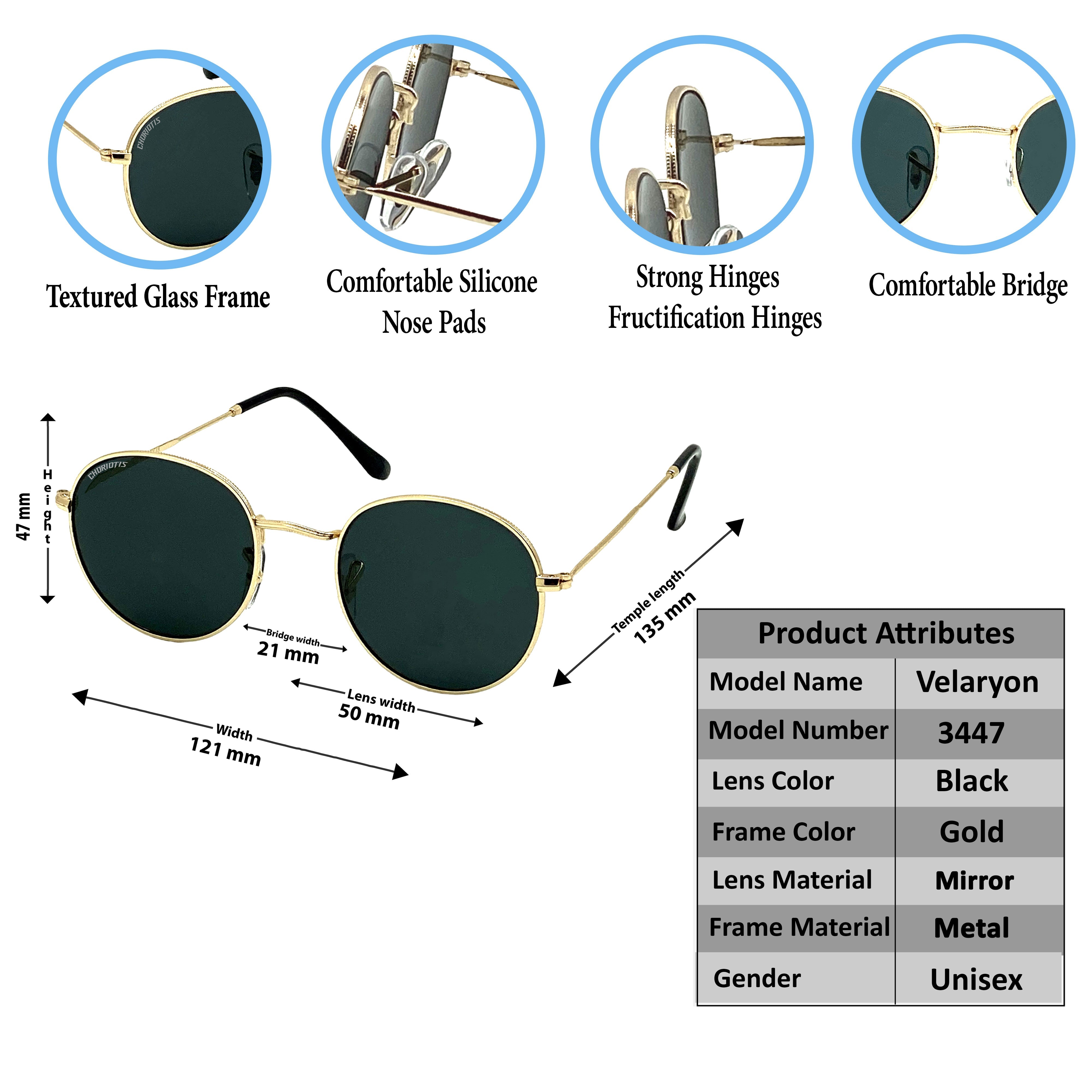 Velaryon Round Black-Gold Sunglasses For Men & Women~CT-3447