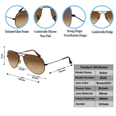 Astor Aviator Brown-Brown Sunglasses For Men & Women~CT-3026