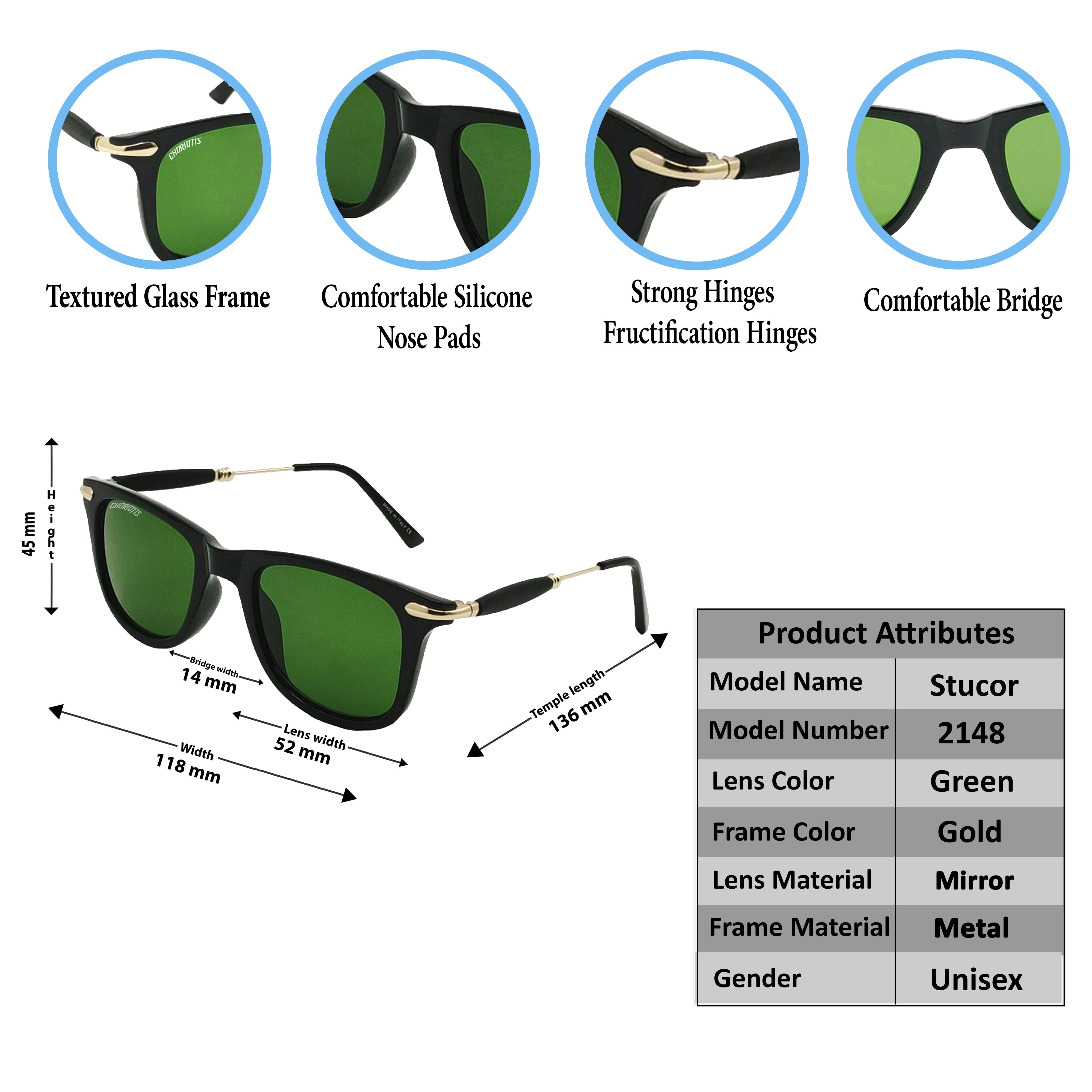 Stucor Square Green-Gold Sunglasses For Men & Women~CT-2148